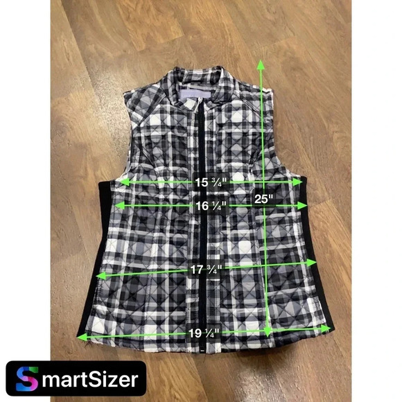 Laura Scott Woman's Quilted Front-Zipper Vest Black White Plaid Size Small - Picture 7 of 8